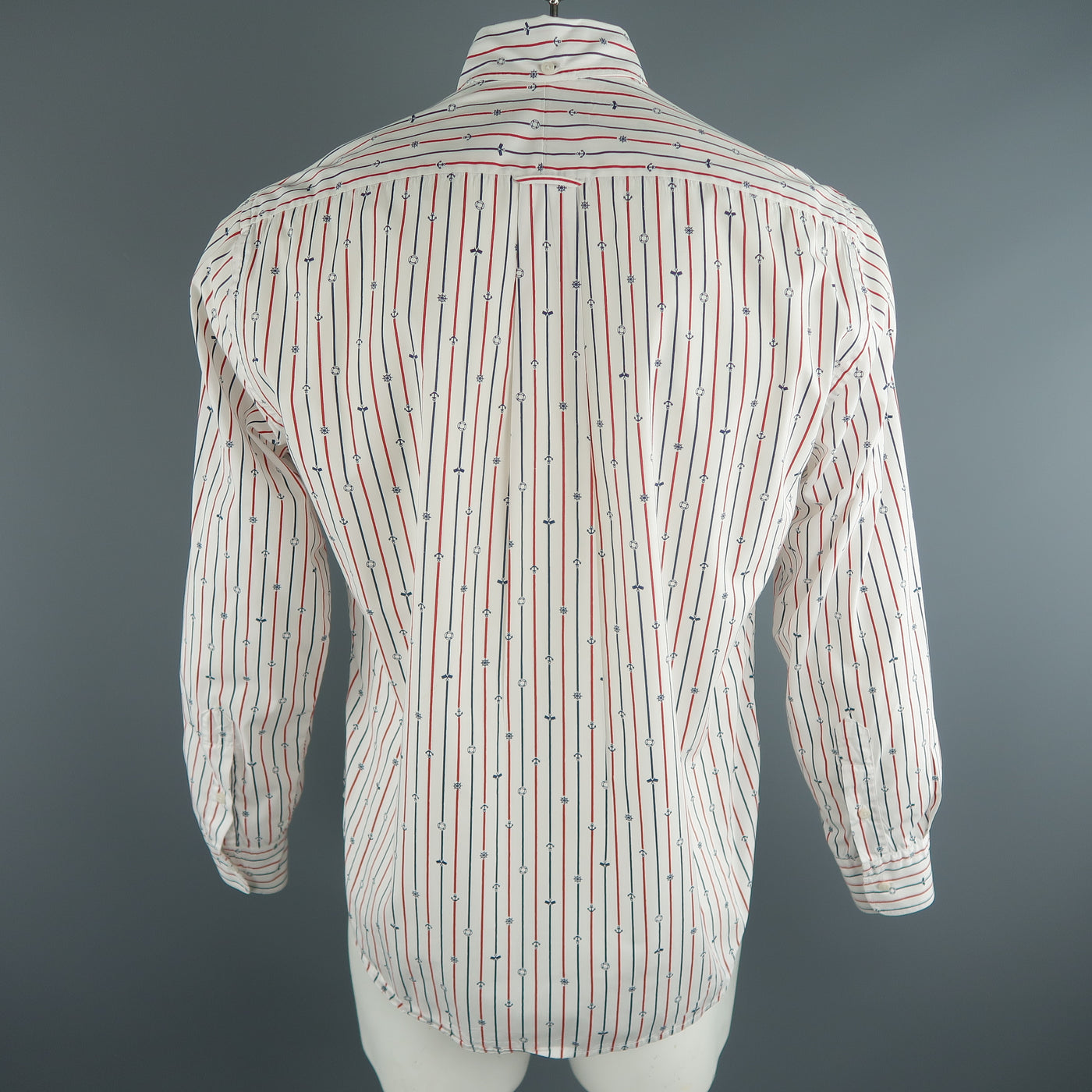 GITMAN VINTAGE Size L White Stripe Cotton Button Down Long Sleeve Shirt