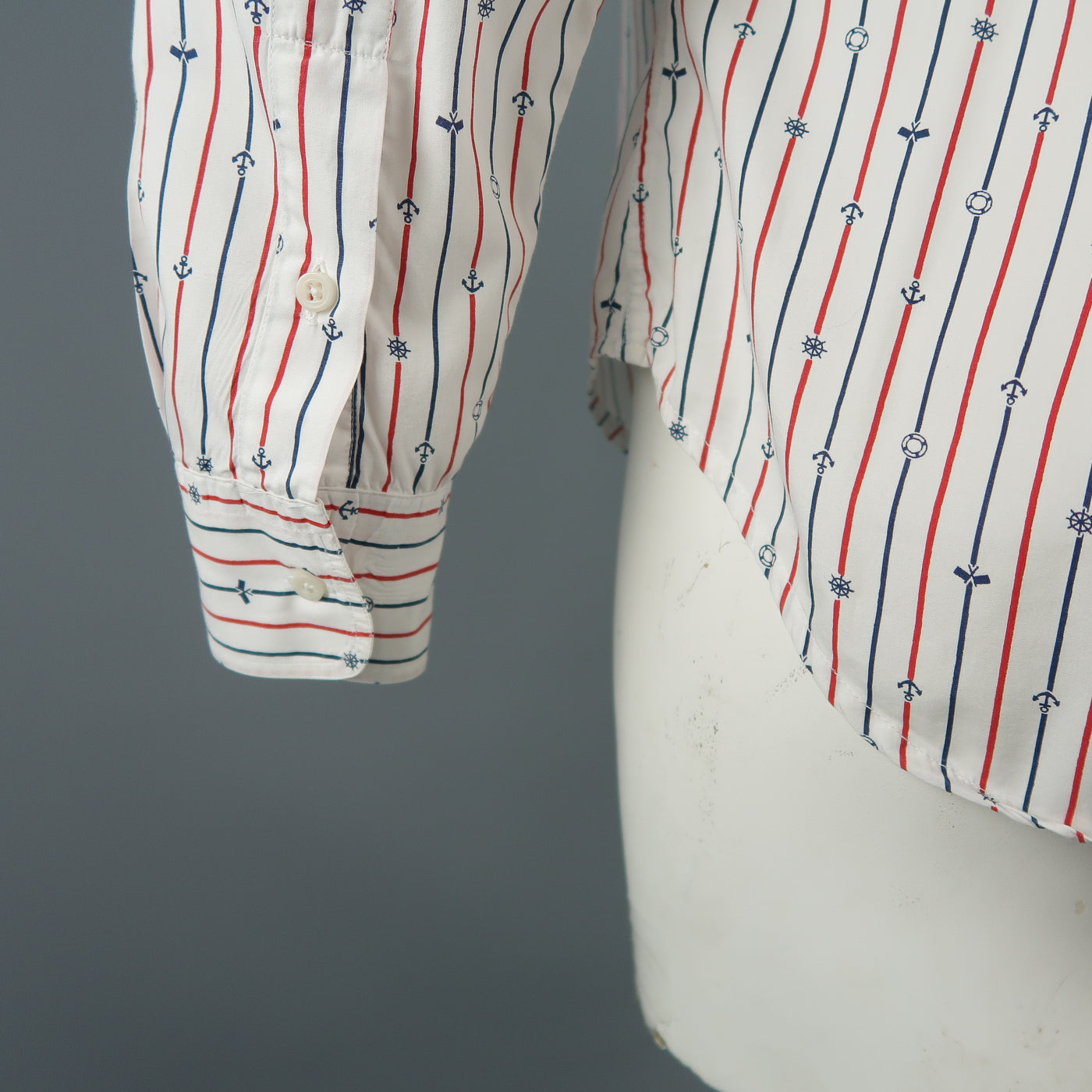 GITMAN VINTAGE Size L White Stripe Cotton Button Down Long Sleeve Shirt