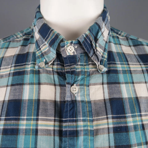 GITMAN VINTAGE Size XL Aqua Blue Plaid Cotton Long Sleeve Button Down Shirt GITMAN VINTAGE