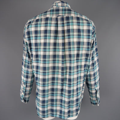GITMAN VINTAGE Size XL Aqua Blue Plaid Cotton Long Sleeve Button Down Shirt