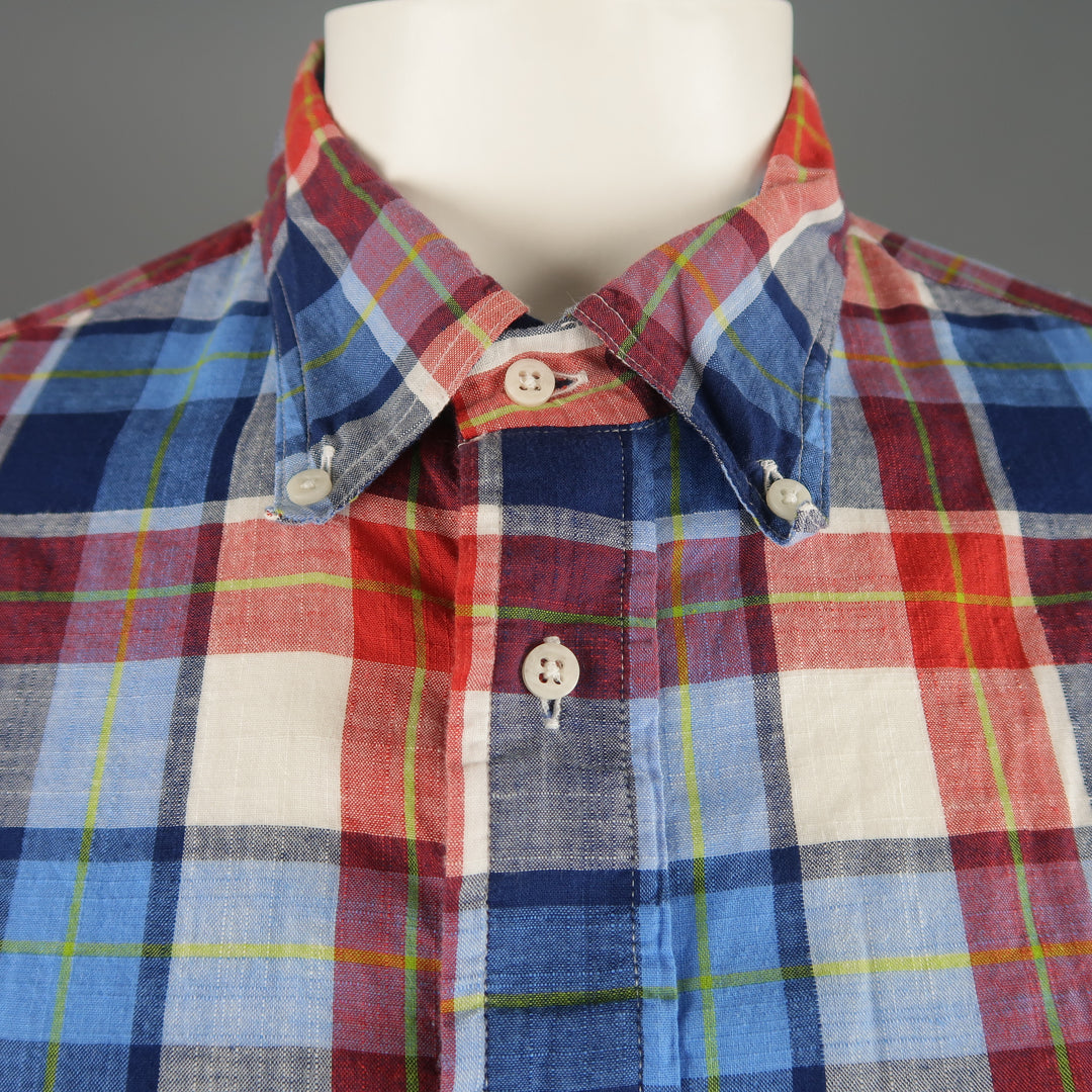 GITMAN VINTAGE Size XL Red White & Blue Plaid Cotton Long Sleeve Shirt