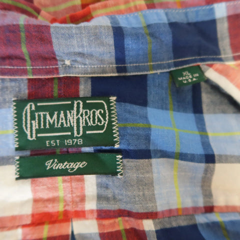 GITMAN VINTAGE Size XL Red White & Blue Plaid Cotton Long Sleeve Shirt GITMAN VINTAGE