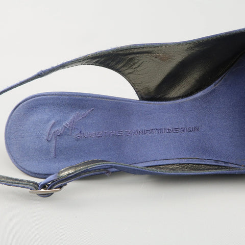 GIUSEPPE ZANOTTI Size 10 Navy Silk Rhinestone Heel Pointed Slingback Pumps GIUSEPPE ZANOTTI