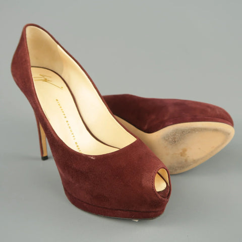 GIUSEPPE ZANOTTI Size 6.5 Burgundy Suede Peep Toe Platform SHARON Pumps GIUSEPPE ZANOTTI