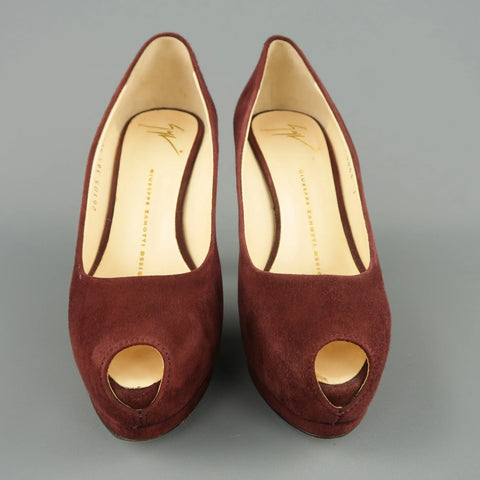 GIUSEPPE ZANOTTI Size 6.5 Burgundy Suede Peep Toe Platform SHARON Pumps GIUSEPPE ZANOTTI