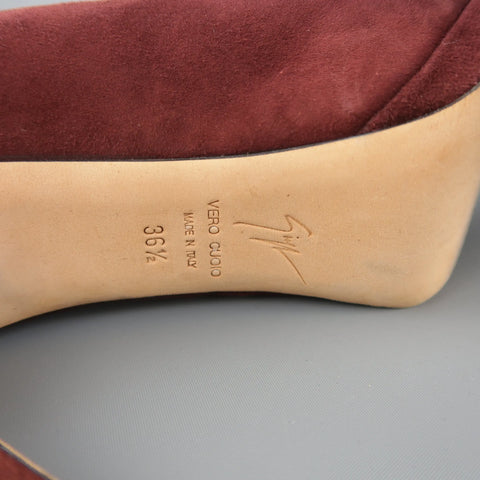 GIUSEPPE ZANOTTI Size 6.5 Burgundy Suede Peep Toe Platform SHARON Pumps GIUSEPPE ZANOTTI