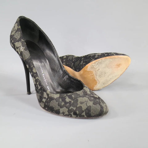 GIUSEPPE ZANOTTI Size 7.5 Grey Black Lace Pumps GIUSEPPE ZANOTTI