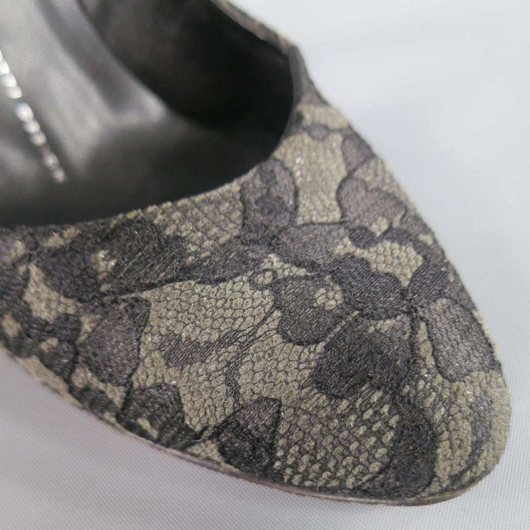GIUSEPPE ZANOTTI Talla 7.5 Zapatos de tacón de encaje negro gris 