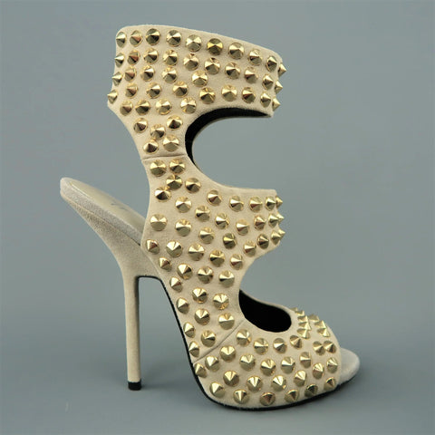 GIUSEPPE ZANOTTI Size 9 Beige Gold Spike Studded Suede Sandals GIUSEPPE ZANOTTI