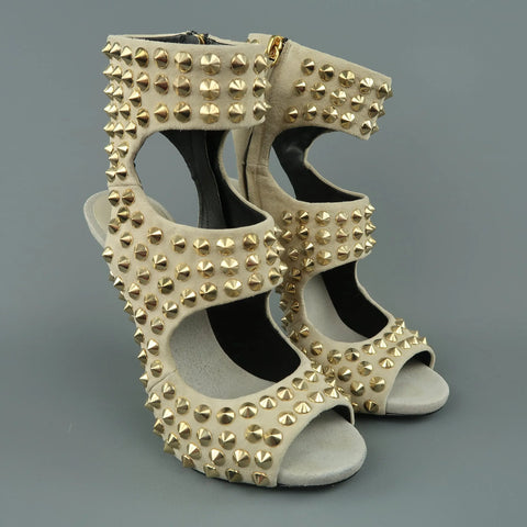 GIUSEPPE ZANOTTI Size 9 Beige Gold Spike Studded Suede Sandals GIUSEPPE ZANOTTI