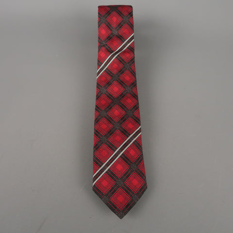 GIVENCHY Corbata de seda a rayas a cuadros rojos y negros 