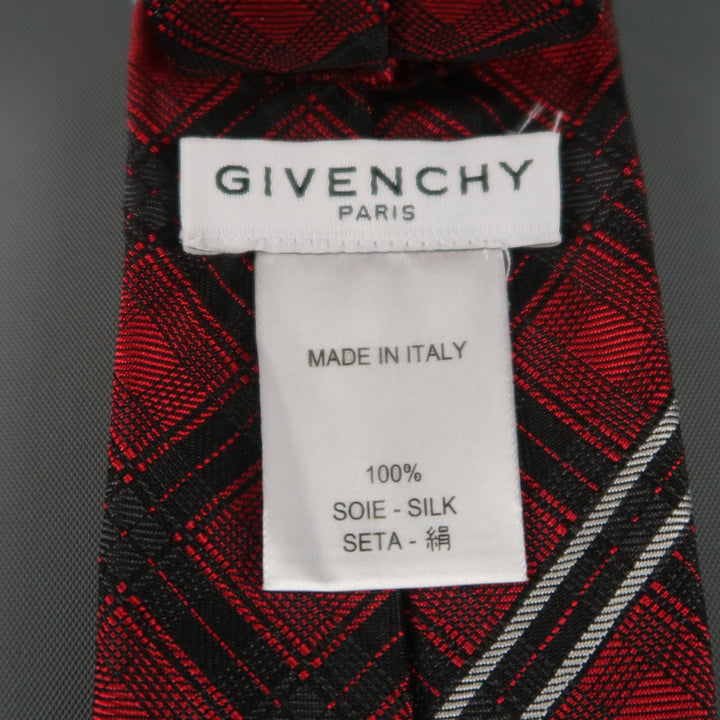 GIVENCHY Red & Black Plaid Striped Silk Neck Tie