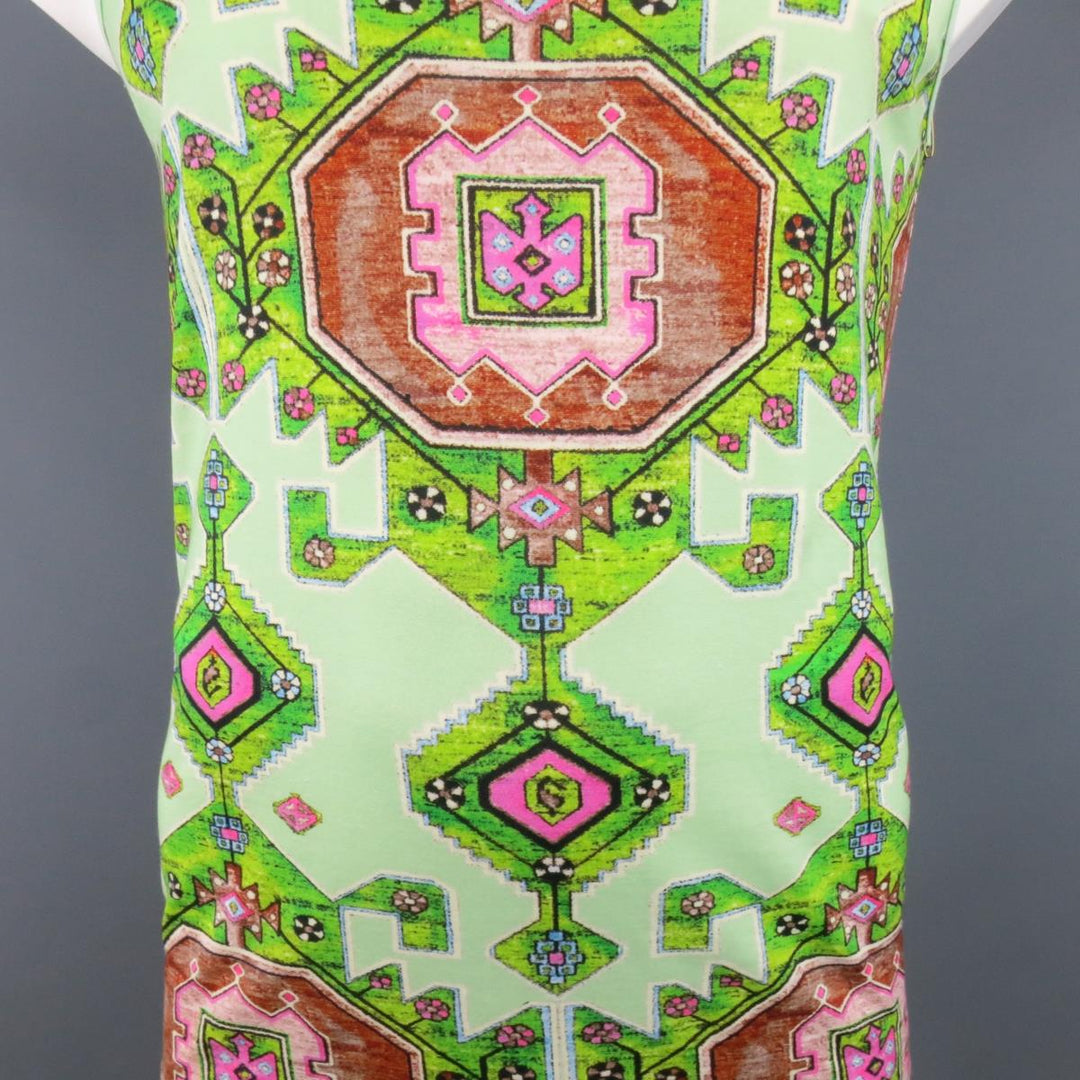 GIVENCHY Resort 2016 Size S Mint Green Aztec Carpet Print Cotton Tank Top