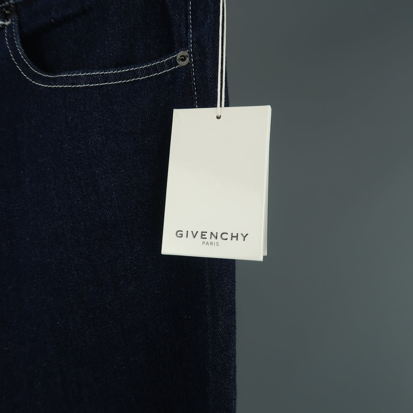 GIVENCHY Size 30 Indigo Denim Contrast Stitch Leather Pocket Jeans