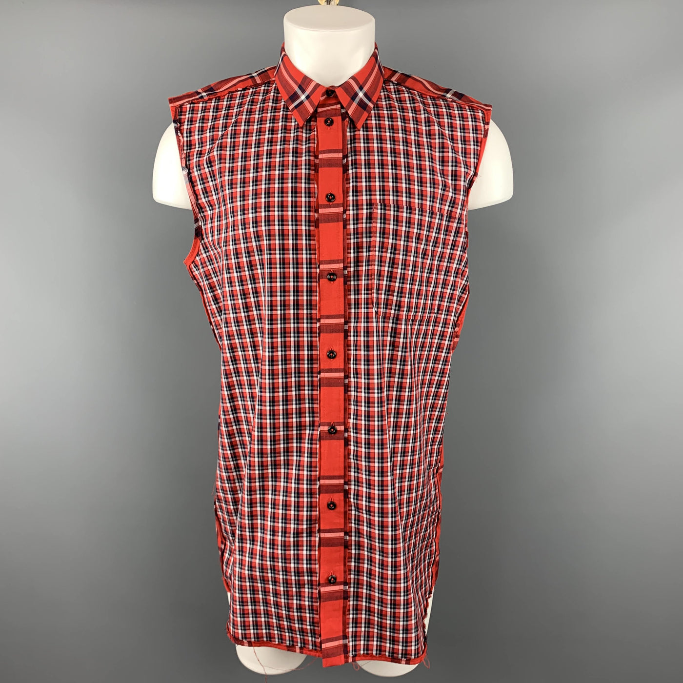 GIVENCHY Size M Red & Black Plaid Cotton Button Up Sleeveless