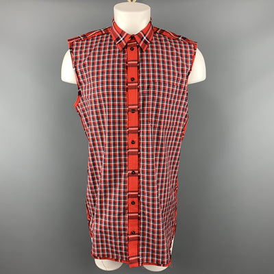 GIVENCHY Size M Red & Black Plaid Cotton Button Up Sleeveless