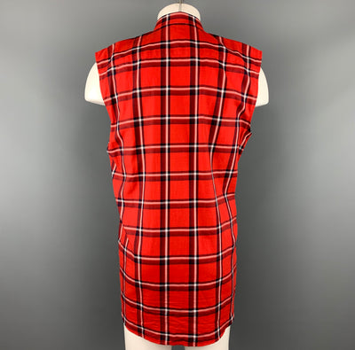 GIVENCHY Size M Red & Black Plaid Cotton Button Up Sleeveless