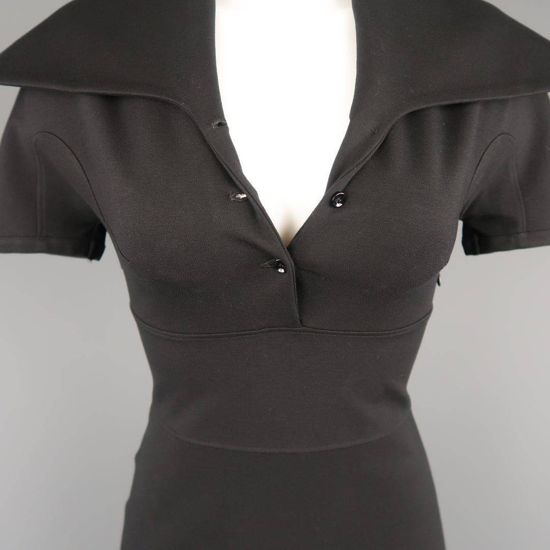 GIVENCHY Size S Black Jersey Wide Collared Polo Sheath Dress