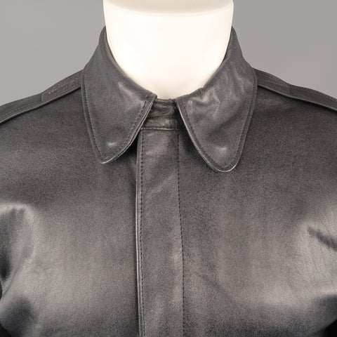 GOLDEN BEAR M Navy Distressed Leather Collared Bomber Jacket