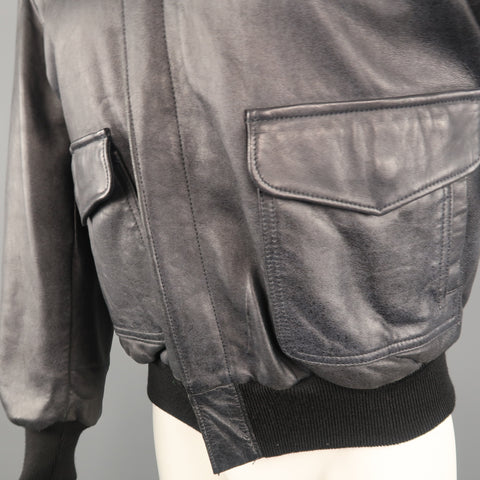 GOLDEN BEAR M Chaqueta bomber con cuello de cuero desgastado azul marino 