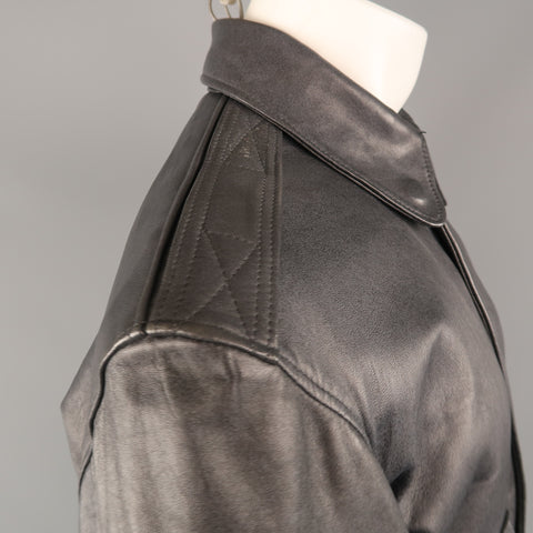 GOLDEN BEAR M Chaqueta bomber con cuello de cuero desgastado azul marino 