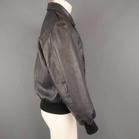 GOLDEN BEAR M Chaqueta bomber con cuello de cuero desgastado azul marino 