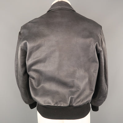 GOLDEN BEAR M Navy Distressed Leather Collared Bomber Jacket