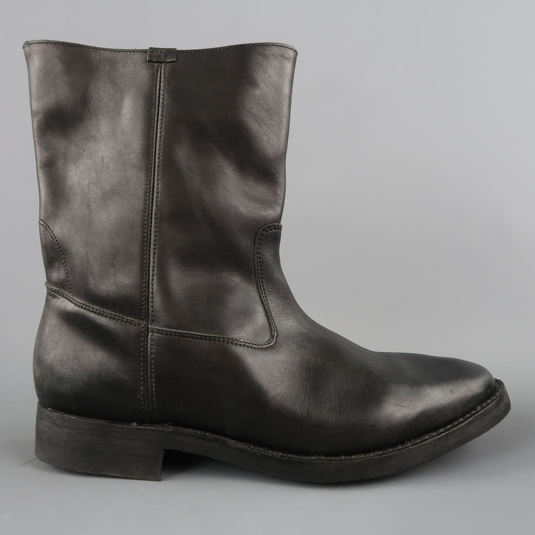 GOLDEN GOOSE Size 11 Black Leather Pull On Mid Calf Biker Boots