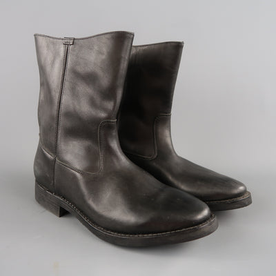 GOLDEN GOOSE Size 11 Black Leather Pull On Mid Calf Biker Boots