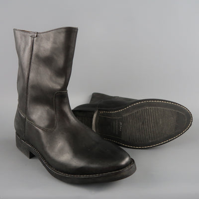 GOLDEN GOOSE Size 11 Black Leather Pull On Mid Calf Biker Boots