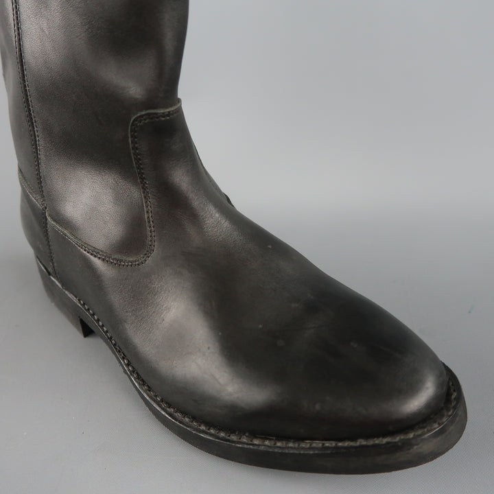 GOLDEN GOOSE Size 11 Black Leather Pull On Mid Calf Biker Boots