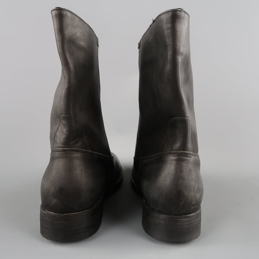GOLDEN GOOSE Size 11 Black Leather Pull On Mid Calf Biker Boots