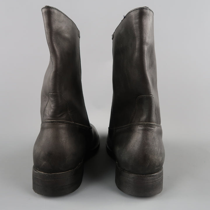 GOLDEN GOOSE Size 11 Black Leather Pull On Mid Calf Biker Boots
