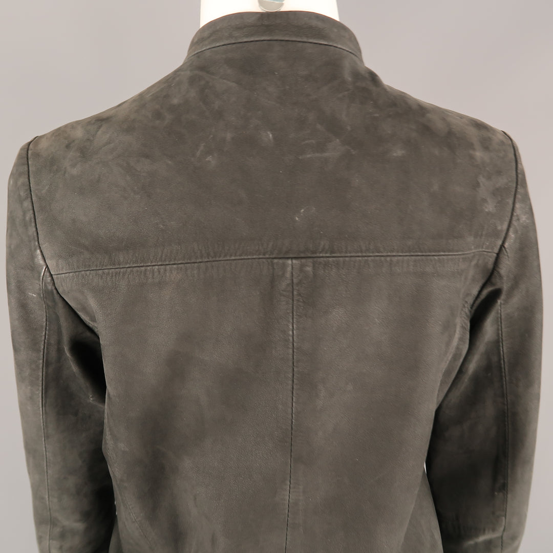 GOLDEN GOOSE Size M Gray Leather Tab Collar  Jacket