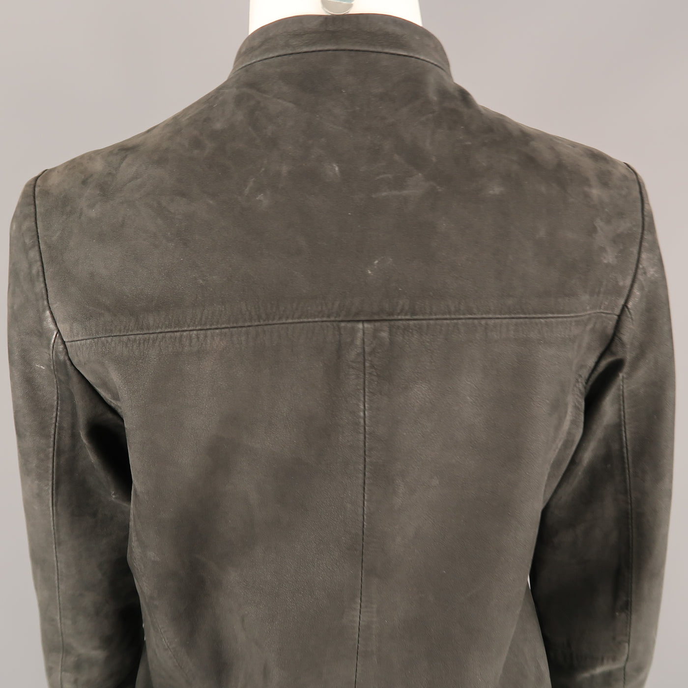 GOLDEN GOOSE Size M Gray Leather Tab Collar  Jacket