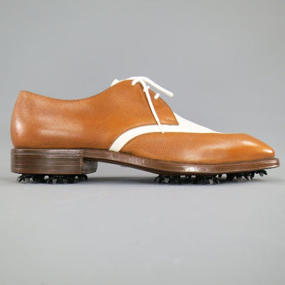GRAVATI Size 8.5 Tan & White Leather Two Tone Lace Up Golf Shoes