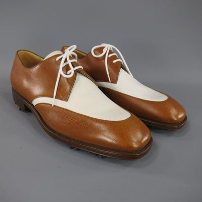 GRAVATI Size 8.5 Tan & White Leather Two Tone Lace Up Golf Shoes