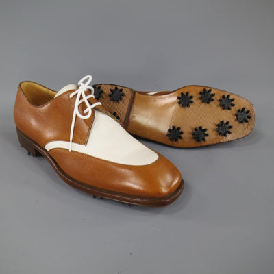 GRAVATI Size 8.5 Tan & White Leather Two Tone Lace Up Golf Shoes
