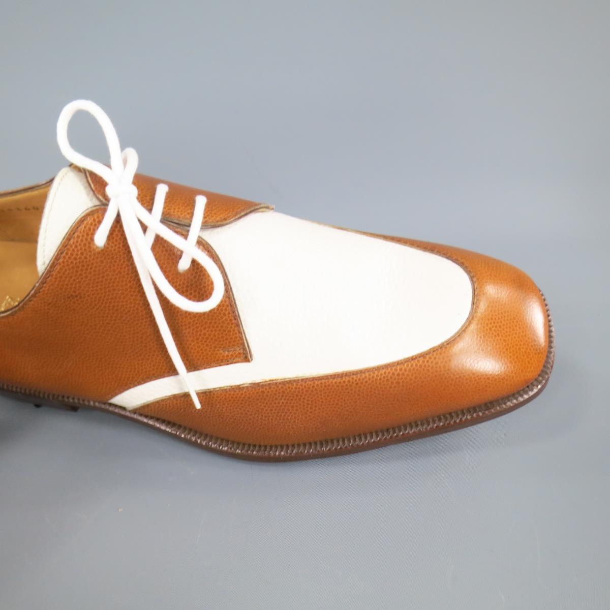 GRAVATI Size 8.5 Tan & White Leather Two Tone Lace Up Golf Shoes