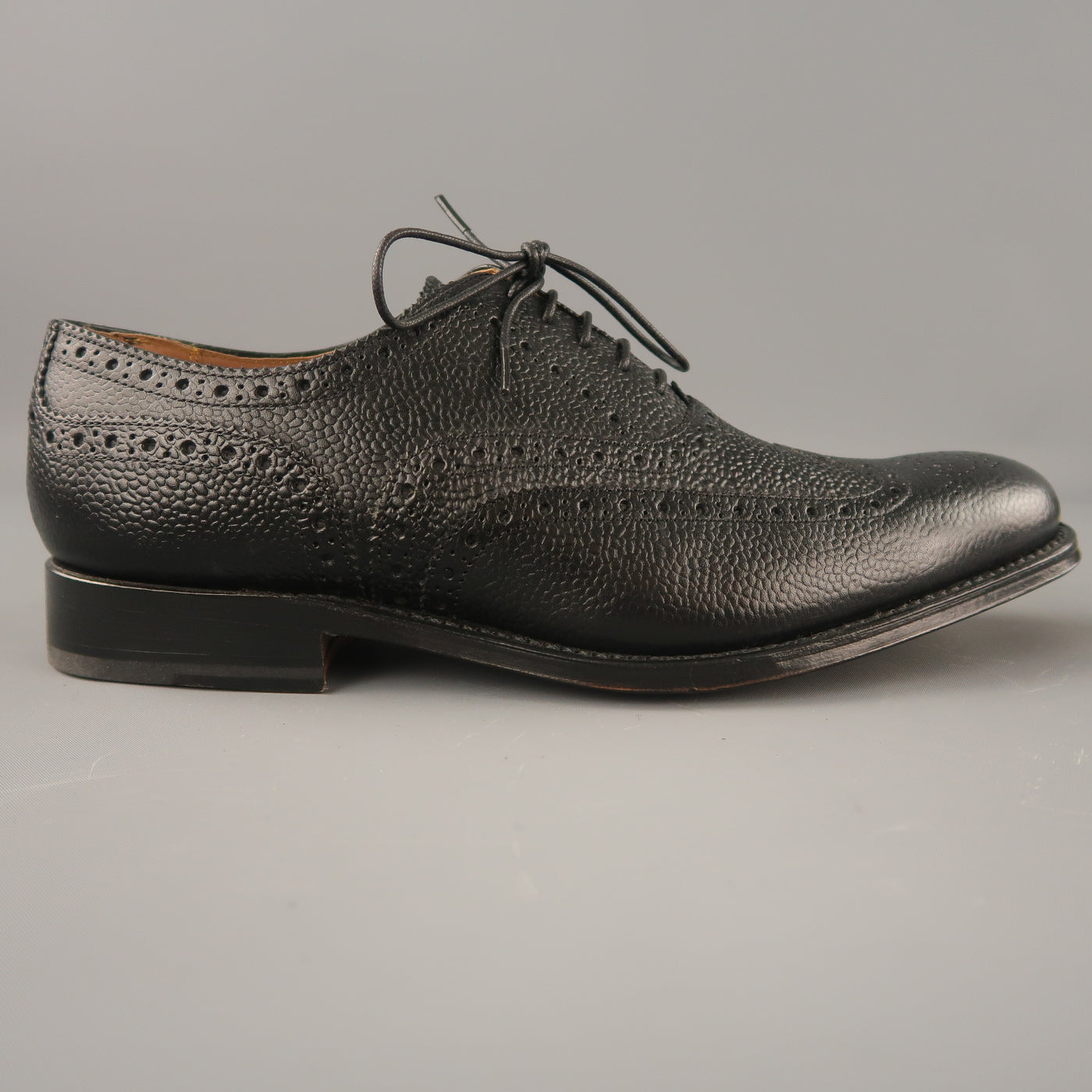 GRENSON Size 8 Black Perforated Leather Wingtip Lace Up