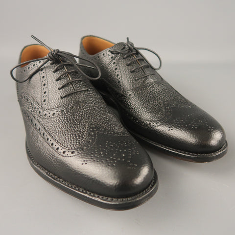 GRENSON Size 8 Black Perforated Leather Wingtip Lace Up