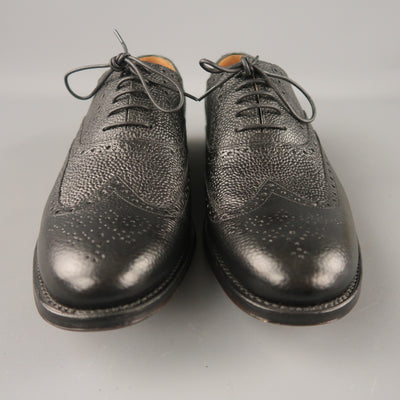 GRENSON Size 8 Black Perforated Leather Wingtip Lace Up