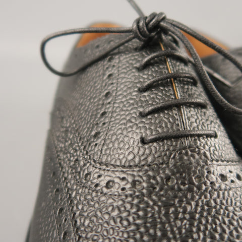 GRENSON Size 8 Black Perforated Leather Wingtip Lace Up