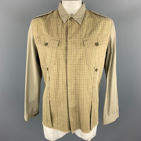 GRIFFIN XL Khaki Mixed Fabrics Cotton Hidden Buttons Jacket