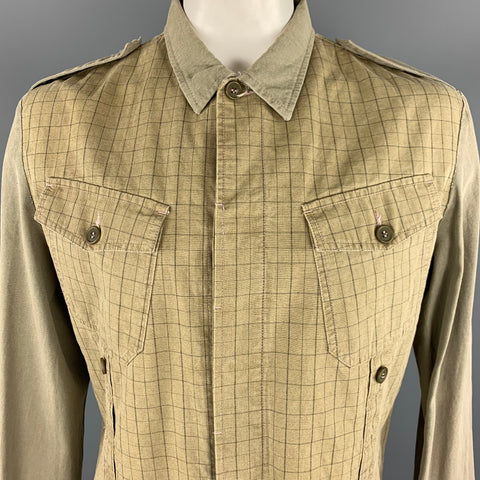 GRIFFIN XL Khaki Mixed Fabrics Cotton Hidden Buttons Jacket