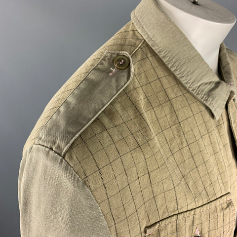 GRIFFIN XL Khaki Mixed Fabrics Cotton Hidden Buttons Jacket
