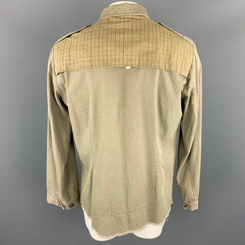 GRIFFIN XL Khaki Mixed Fabrics Cotton Hidden Buttons Jacket