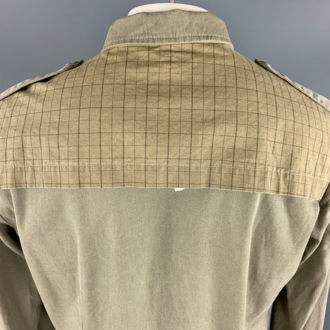 GRIFFIN XL Khaki Mixed Fabrics Cotton Hidden Buttons Jacket