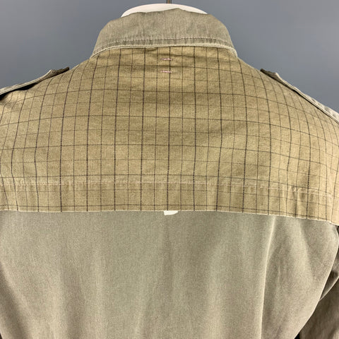 GRIFFIN XL Khaki Mixed Fabrics Cotton Hidden Buttons Jacket