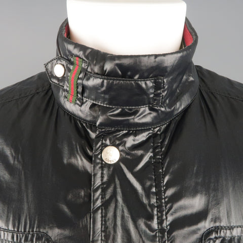 GUCCI 36 Black Shiny High Collar Puff Jacket